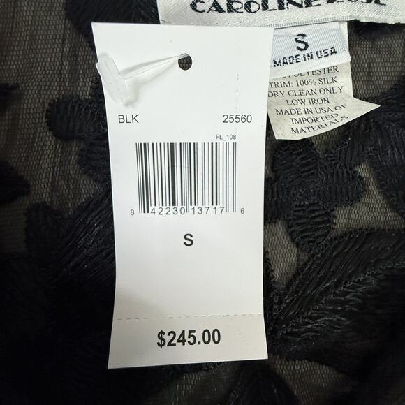Caroline Rose Black Embroidered Mesh Jacket Silk Trim NWT USA Size Small $245 - Picture 4 of 9